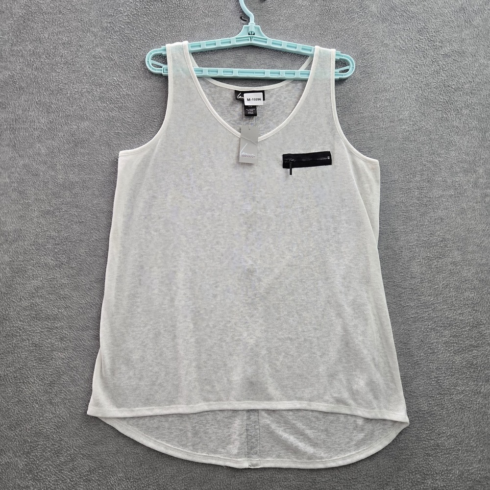 Lane Bryant Women Tank Top 14/16 White Linen Polyester Zipper Scoop Neck NWT